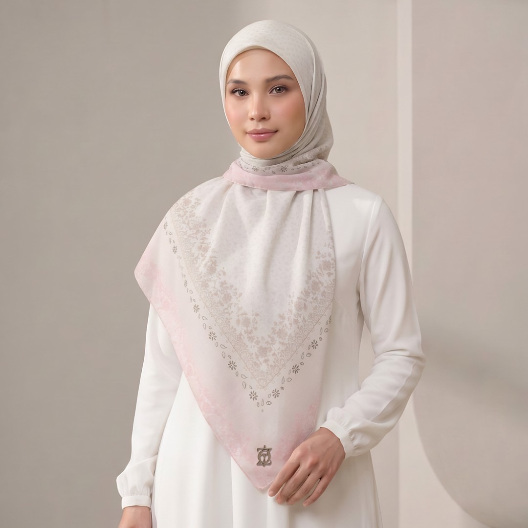 Zoya - Zinnia Print Scarf - Kerudung Hijab Segiempat Motif - Pouch Ziplock