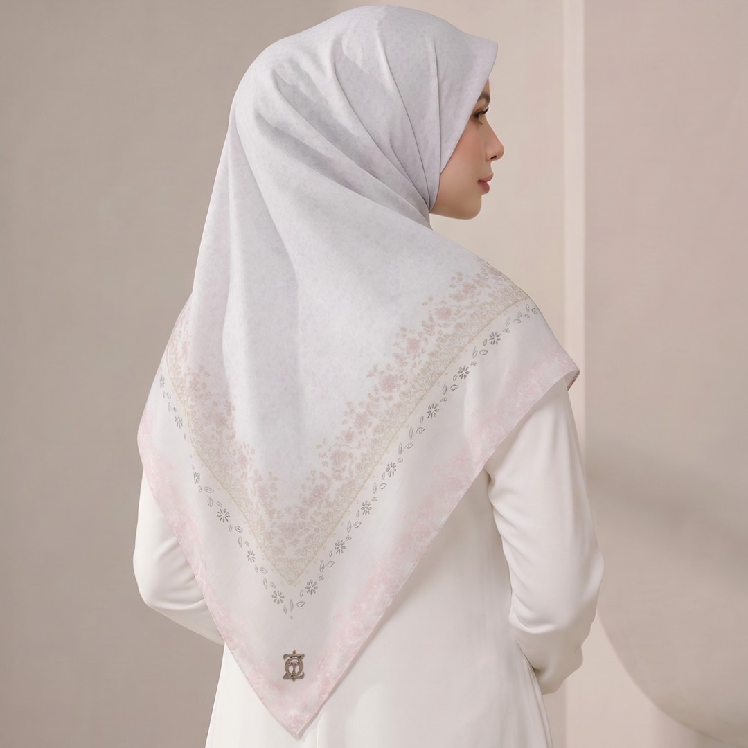 Zoya - Zinnia Print Scarf - Kerudung Hijab Segiempat Motif - Pouch Ziplock