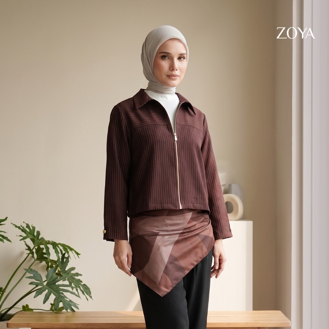 Zoya Zip Up Jacket ZUJ Z02 Officewear - Jacket - Bahan Wooly Stripe