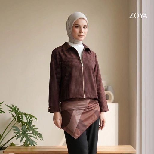 Zoya Zip Up Jacket ZUJ Z02 Officewear - Jacket - Bahan Wooly Stripe