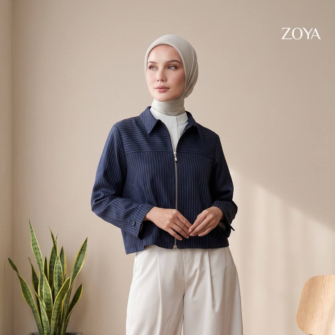 Zoya Zip Up Jacket ZUJ Z02 Officewear - Jacket - Bahan Wooly Stripe
