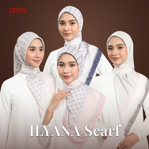 Image of Zoya - Ilyana Print Scarf - Kerudung Hijab Segiempat Motif - Pouch Ziplock