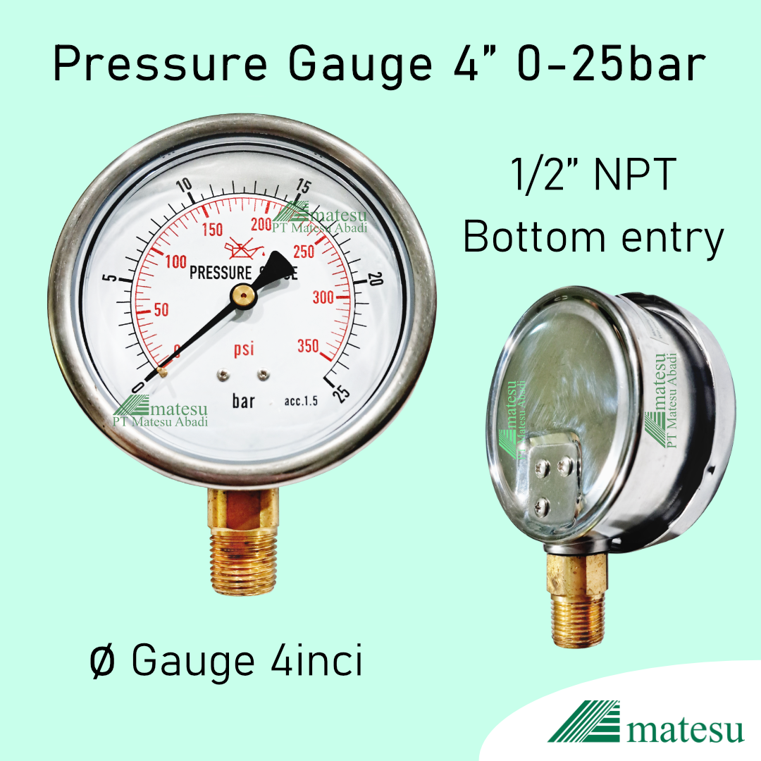 Pressure Gauge 4inci 0-25bar & 0-400bar 1/2" NPT