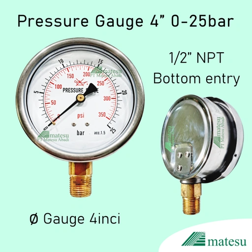 Image of Pressure Gauge 4inci 0-25bar & 0-400bar 1/2" NPT