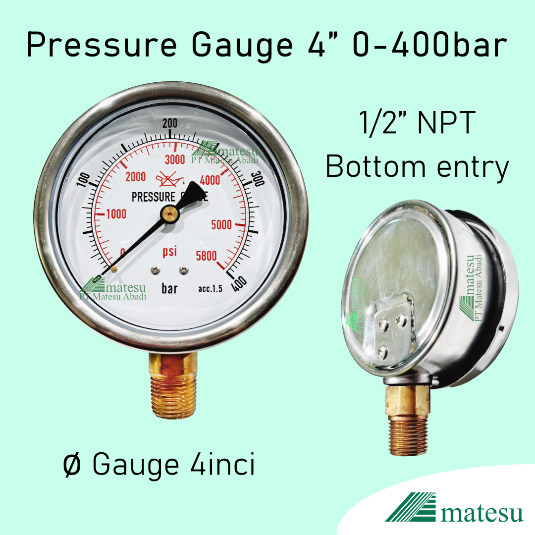 Pressure Gauge 4inci 0-25bar & 0-400bar 1/2" NPT