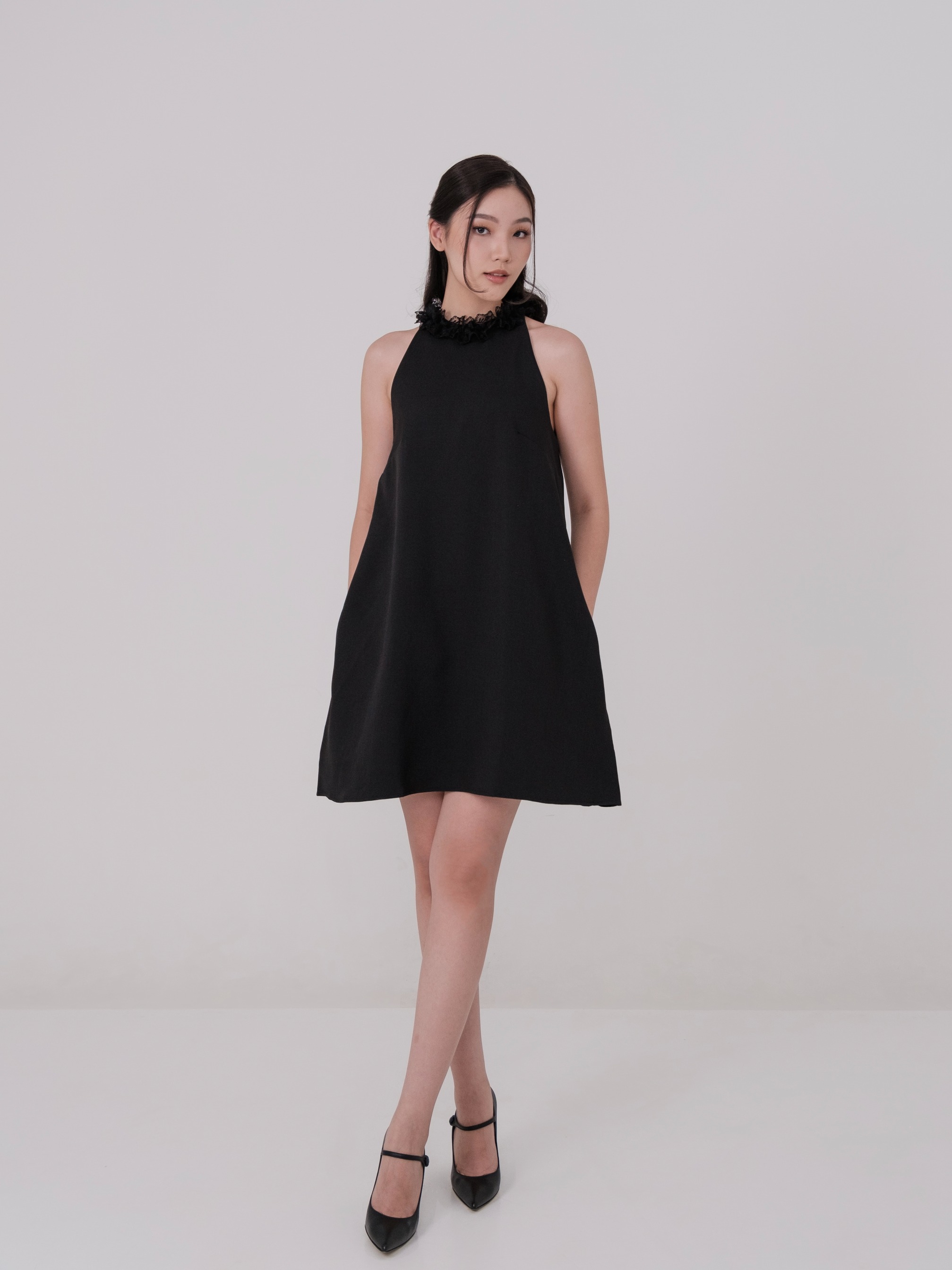 Posh Halter Dress With Ruffle