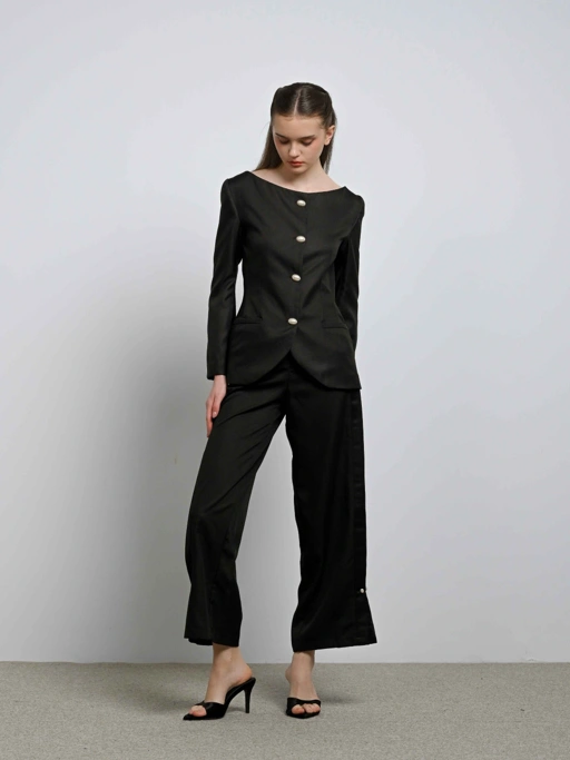 Image of House Code Boat Neck Tailored Waist Jacket