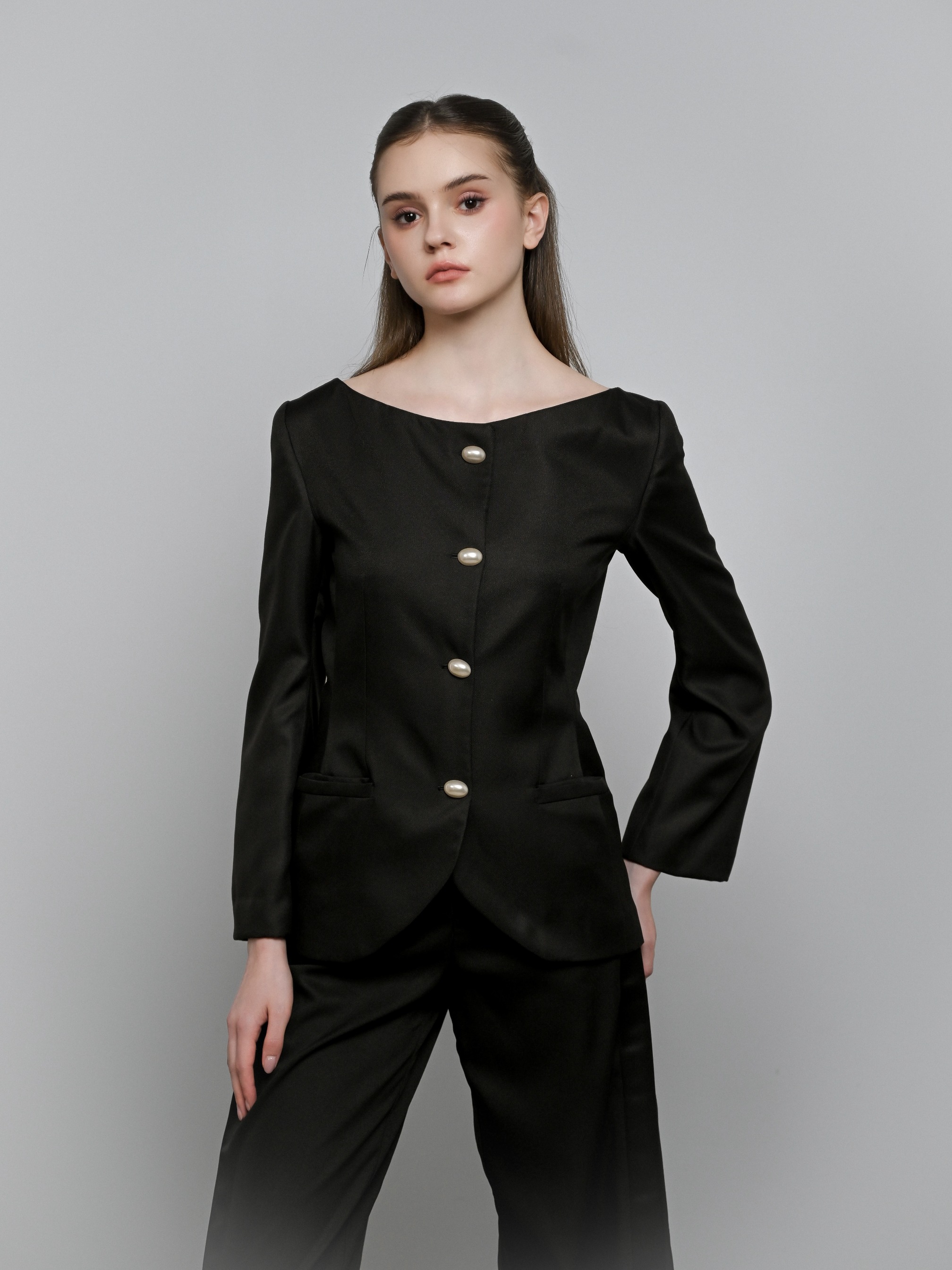 House Code Boat Neck Tailored Waist Jacket