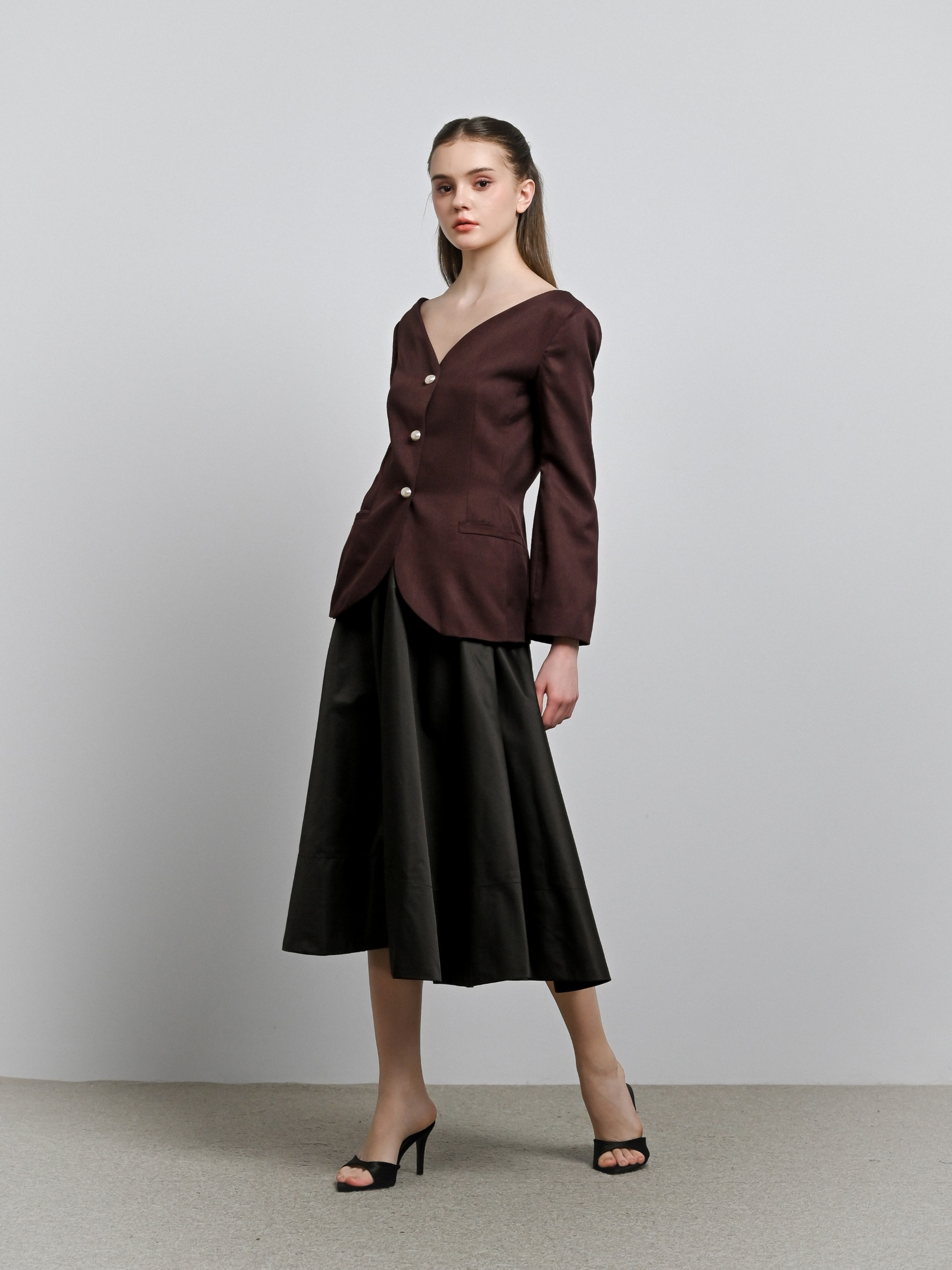 House Code Curve Neck Tailored Waist Jacket