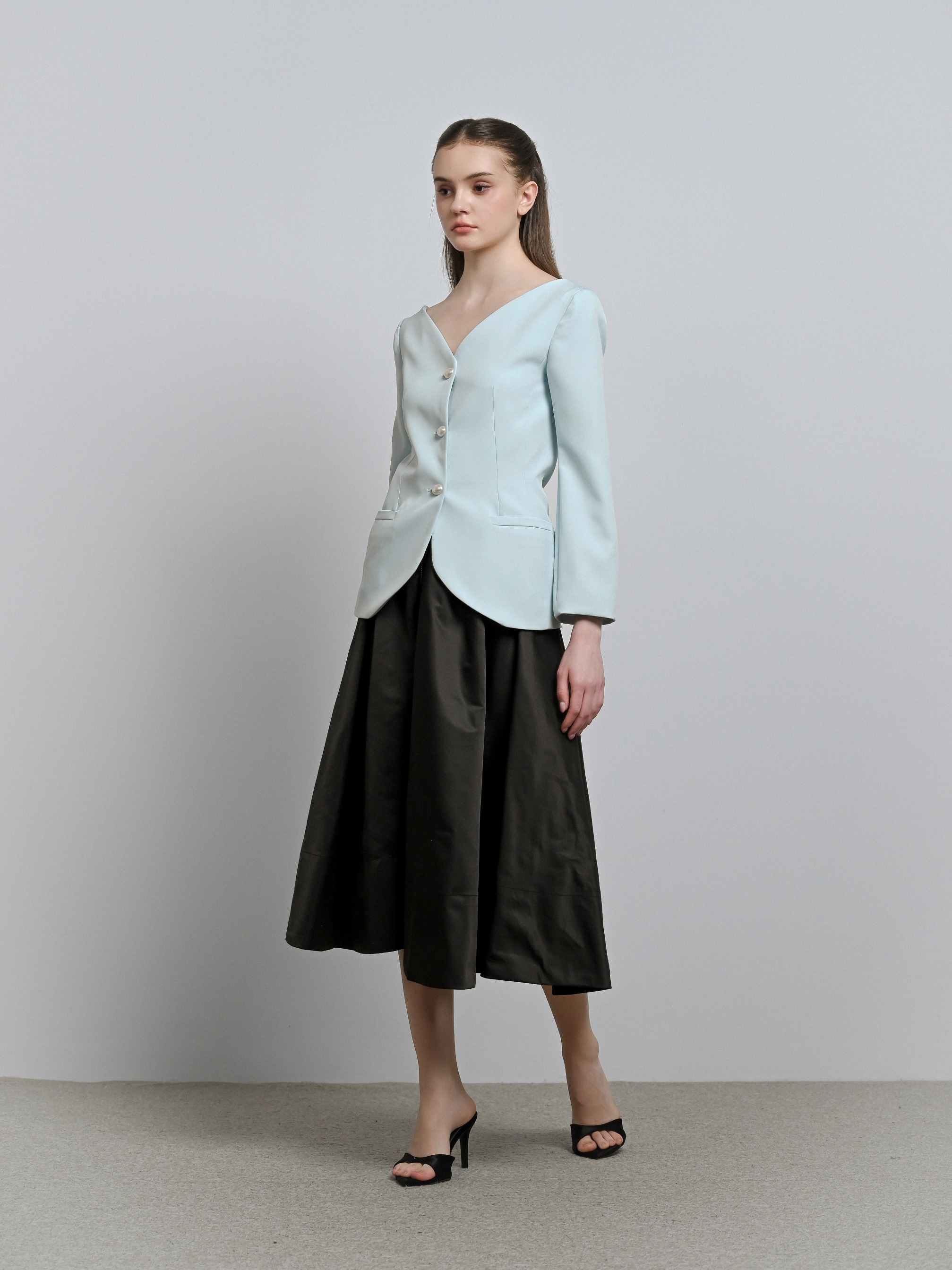 House Code Curve Neck Tailored Waist Jacket