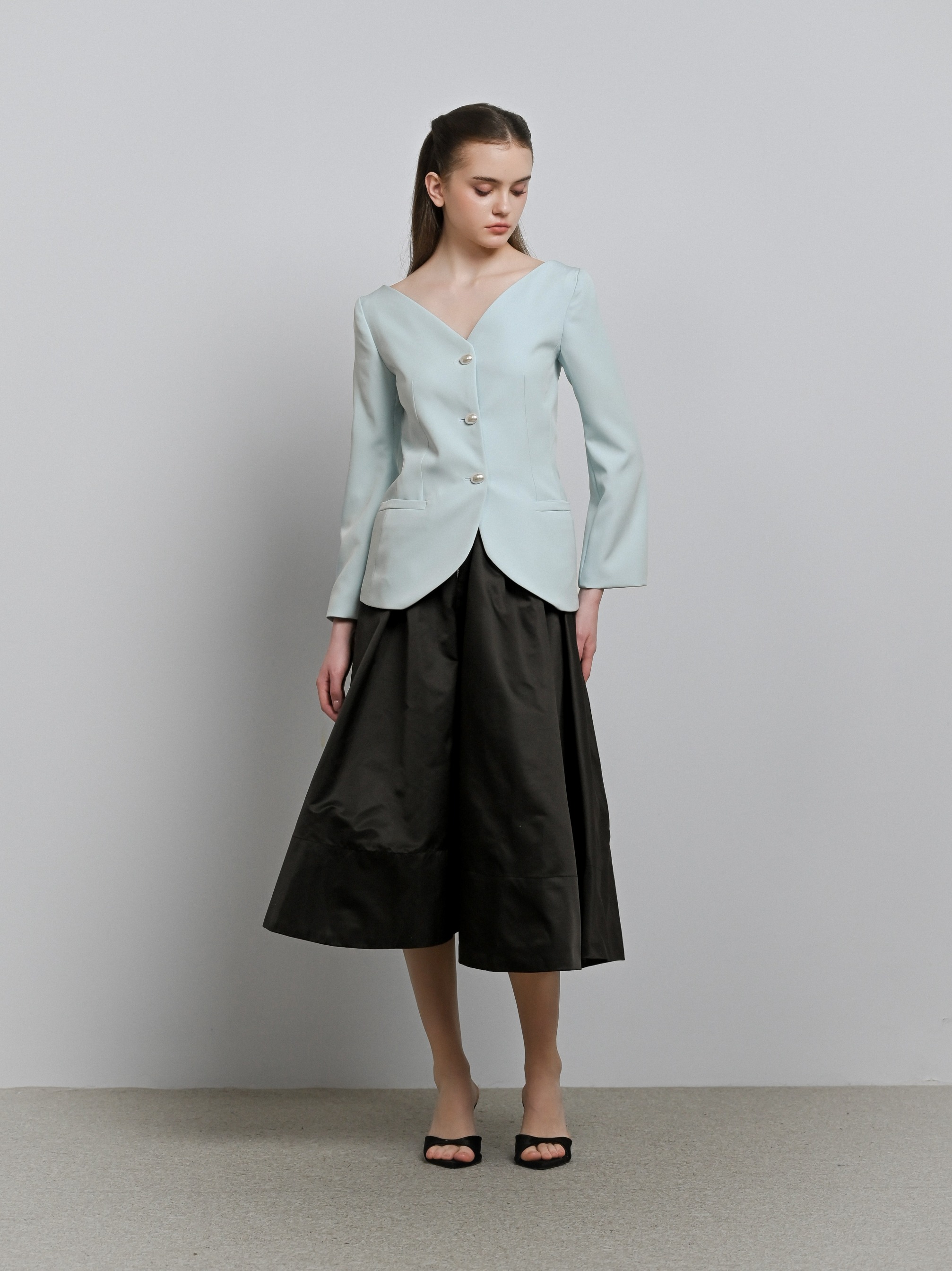 House Code Curve Neck Tailored Waist Jacket