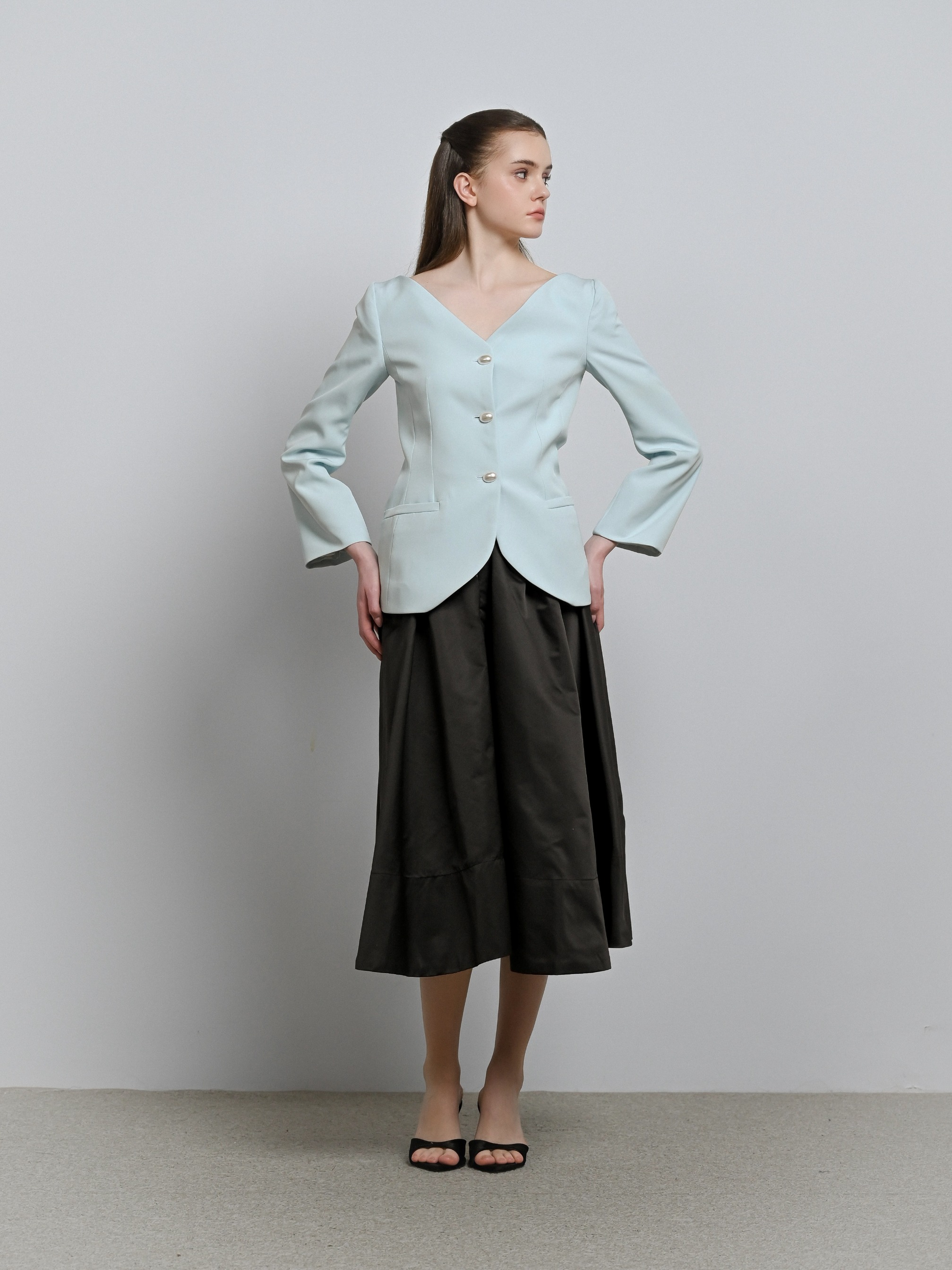 House Code Curve Neck Tailored Waist Jacket