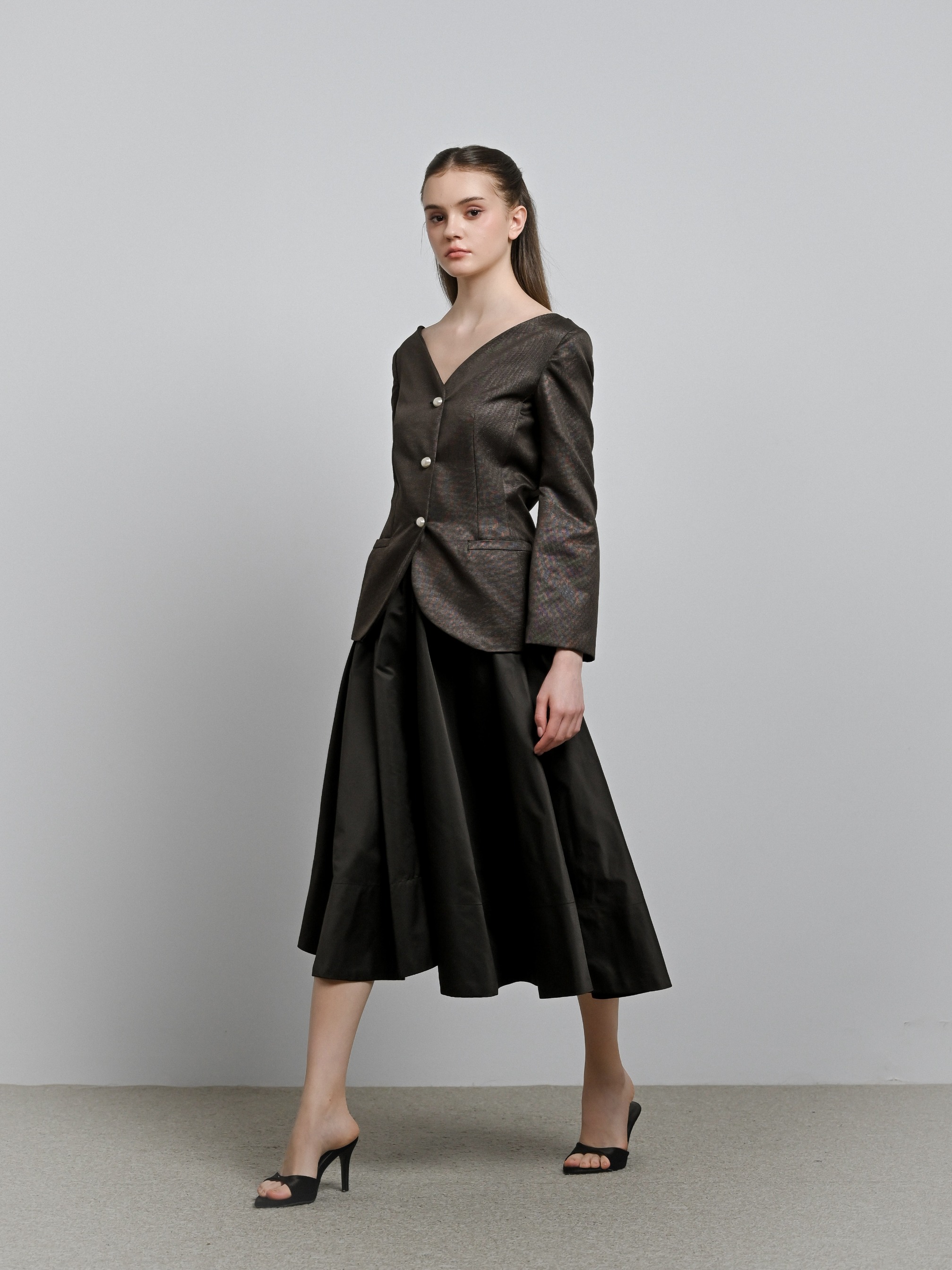 House Code Curve Neck Tailored Waist Jacket