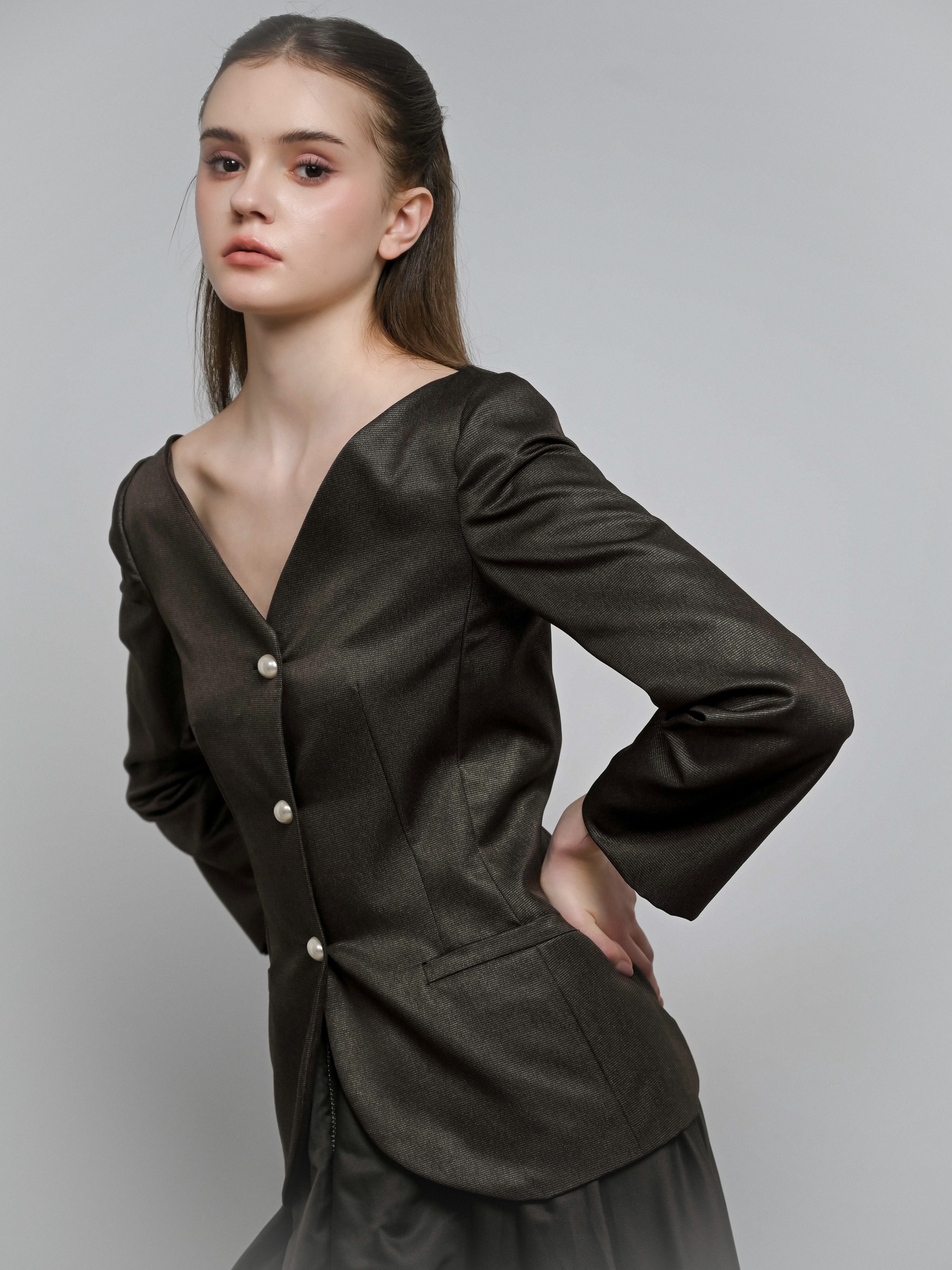 House Code Curve Neck Tailored Waist Jacket