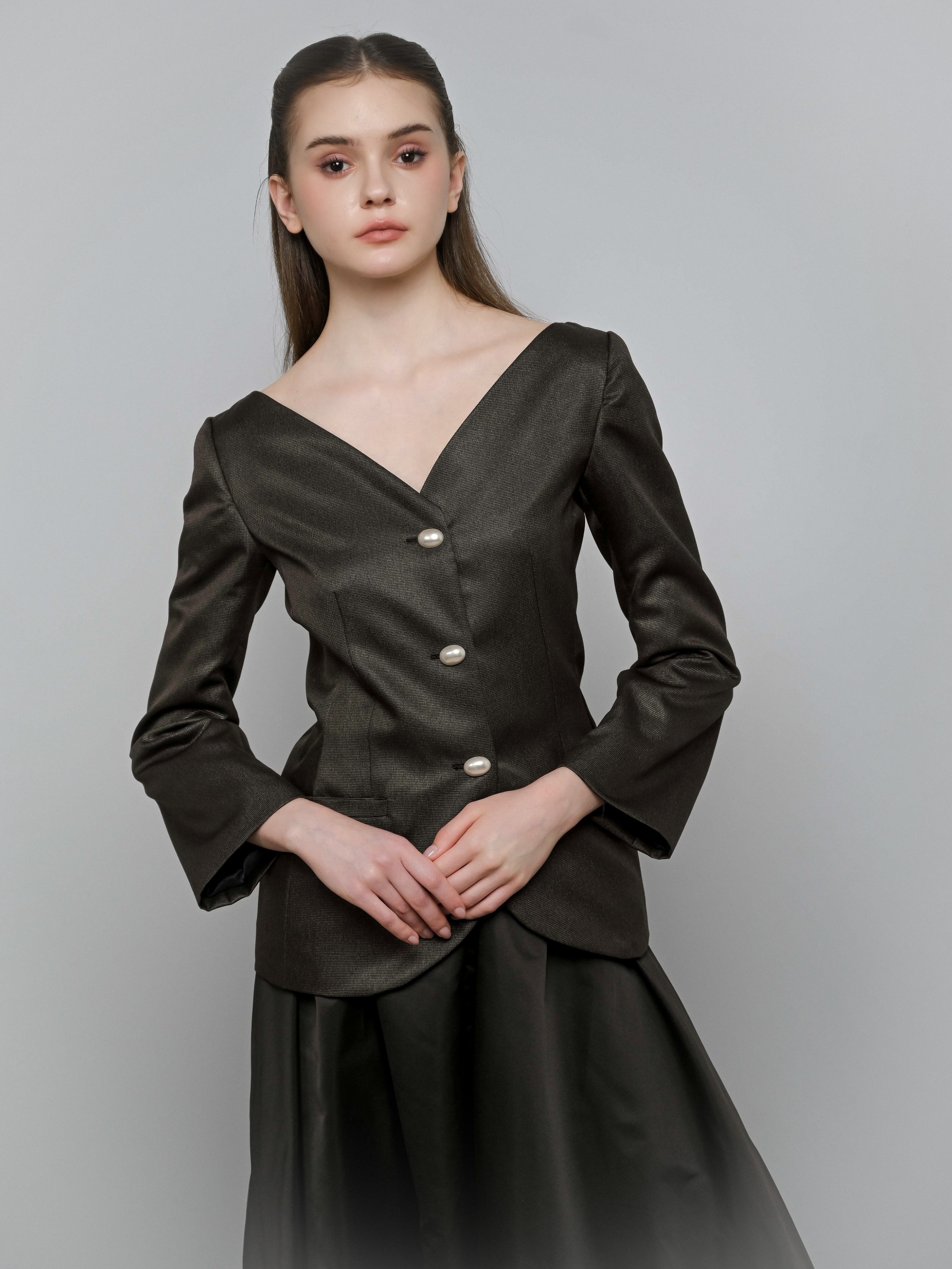 House Code Curve Neck Tailored Waist Jacket