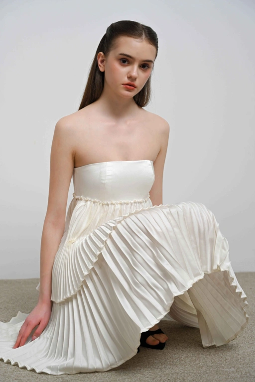 Image of Pearl Pearl Pleated Taffeta Tier Dress