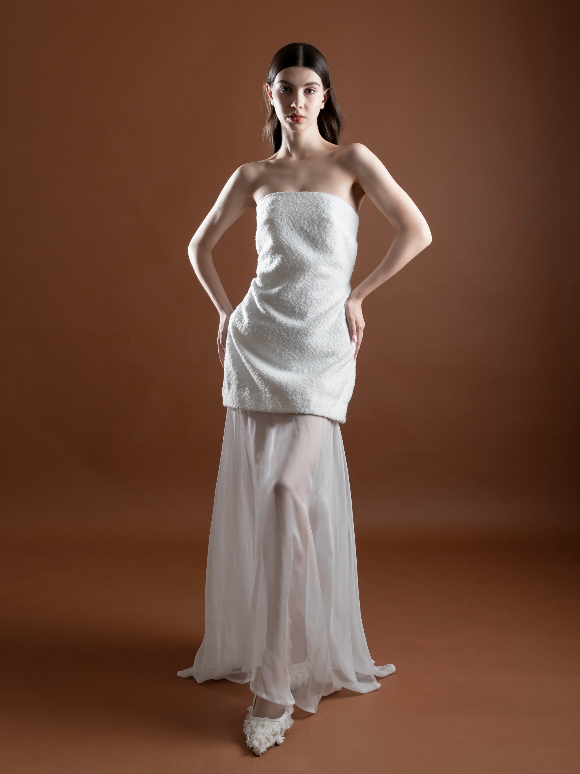 Pearl Pearl Tweed Bustier Dress with Detachable Skirt
