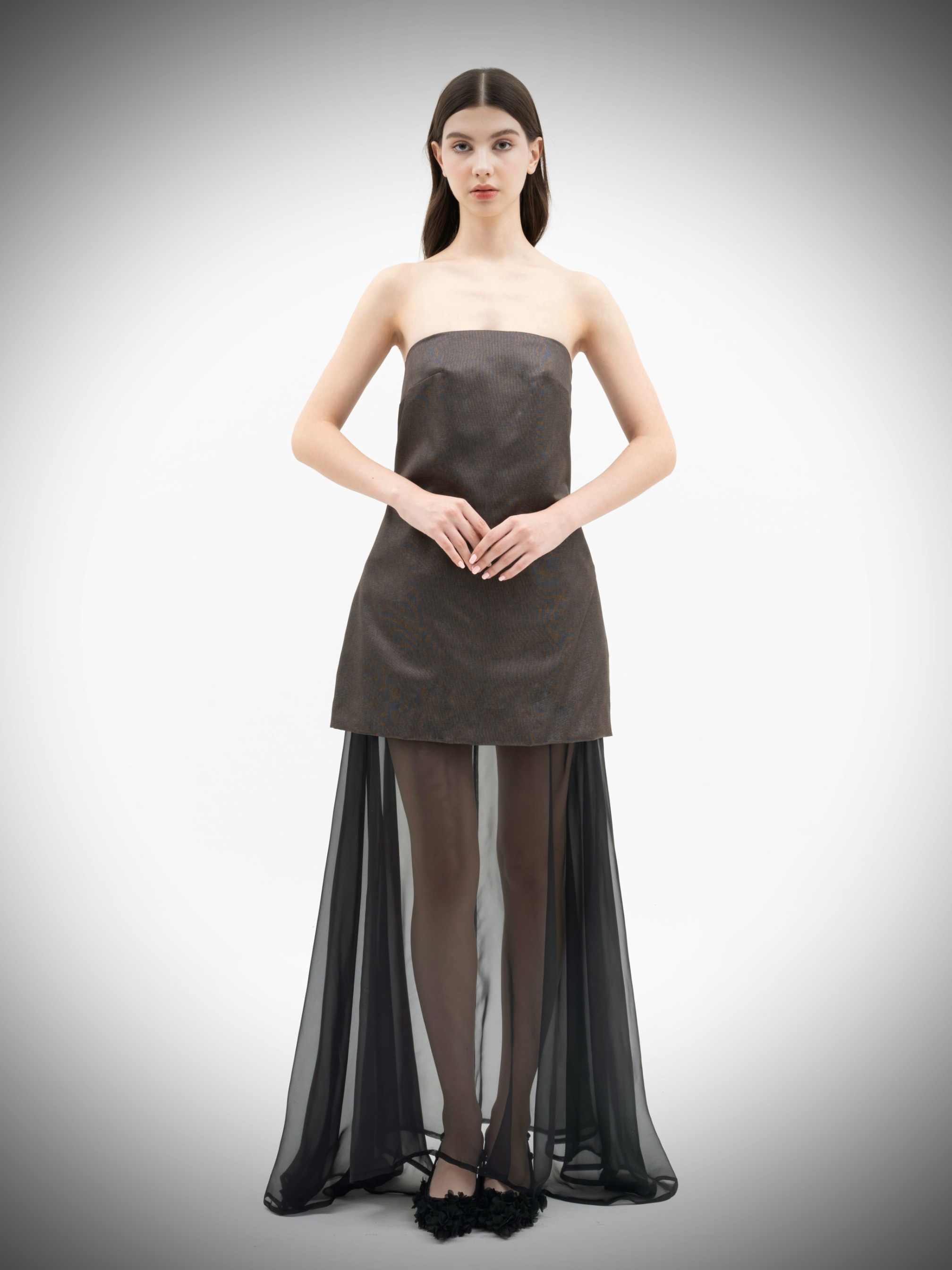 Pearl Pearl Bustier Dress with Chiffon Skirt