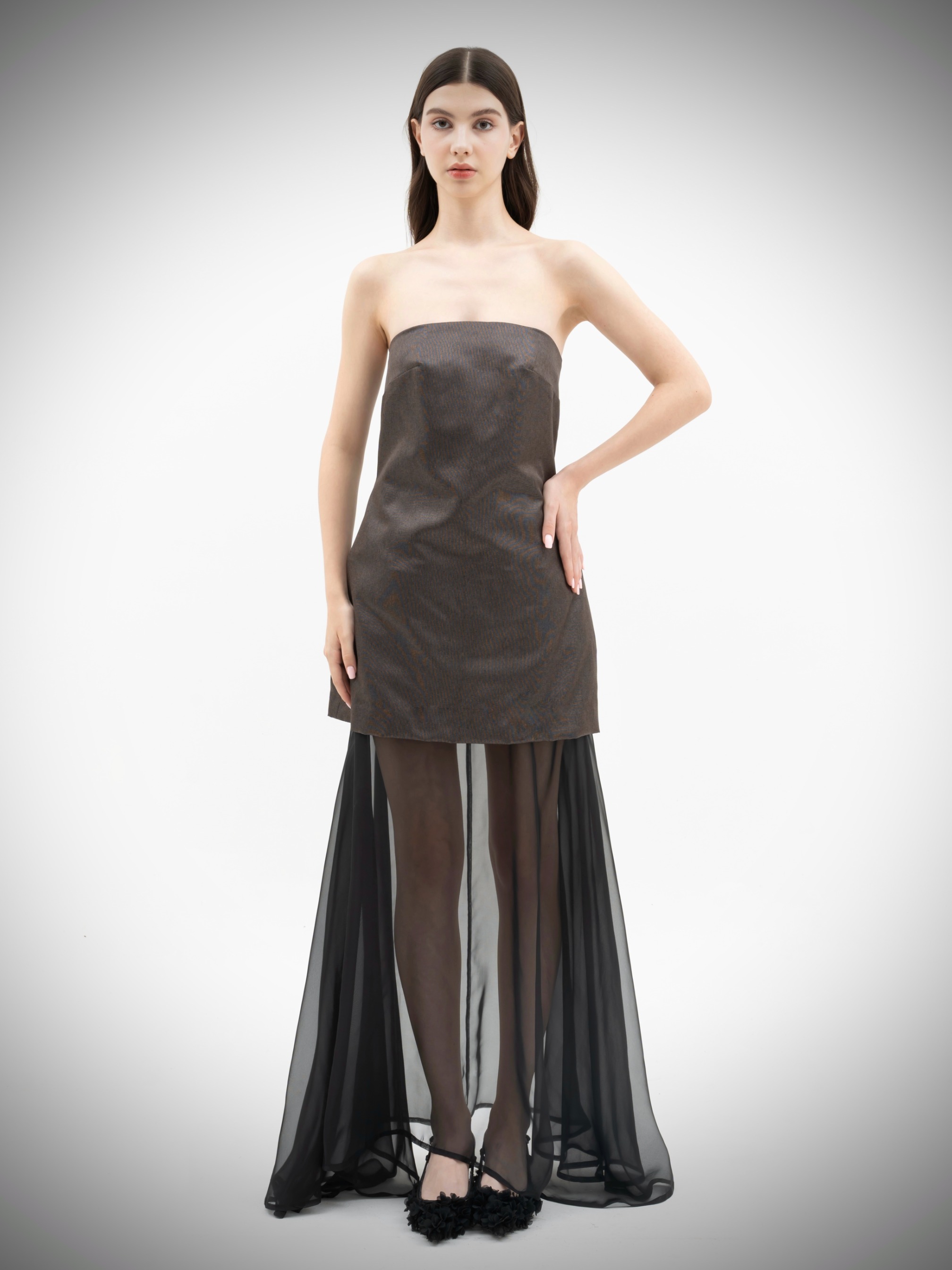 Pearl Pearl Bustier Dress with Chiffon Skirt