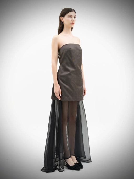 Image of Pearl Pearl Bustier Dress with Chiffon Skirt