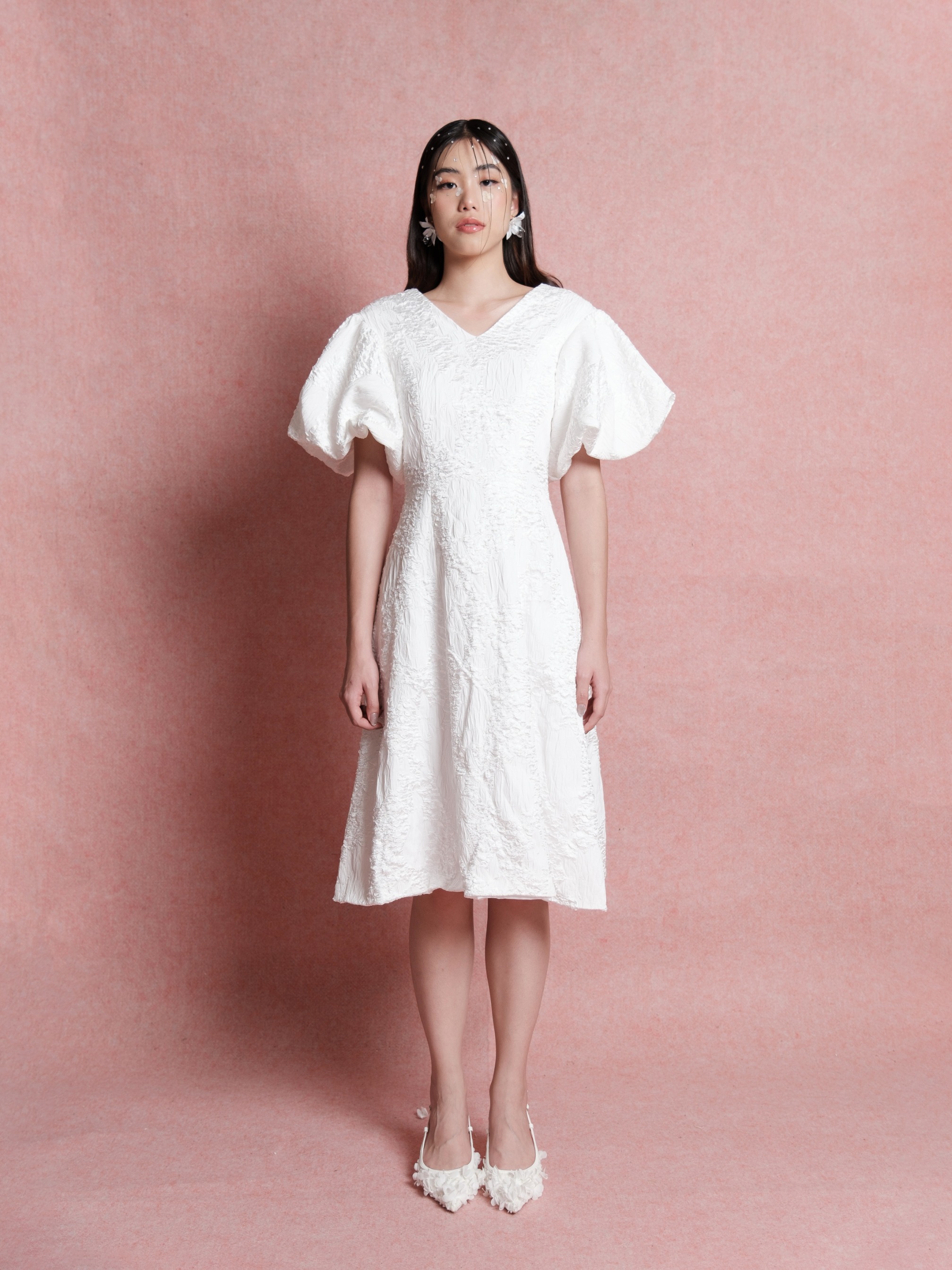 Fiorella Puffed Sleeves Midi Dress