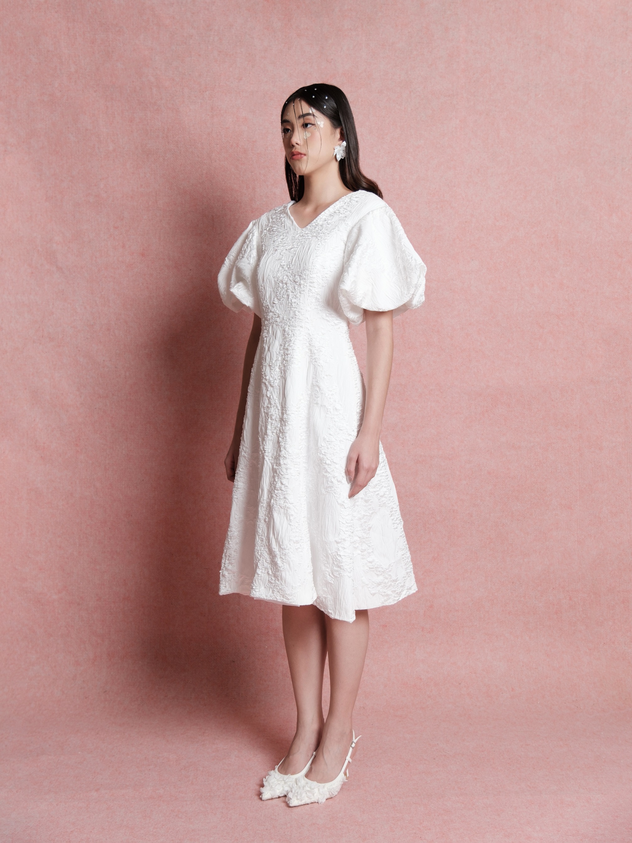 Fiorella Puffed Sleeves Midi Dress