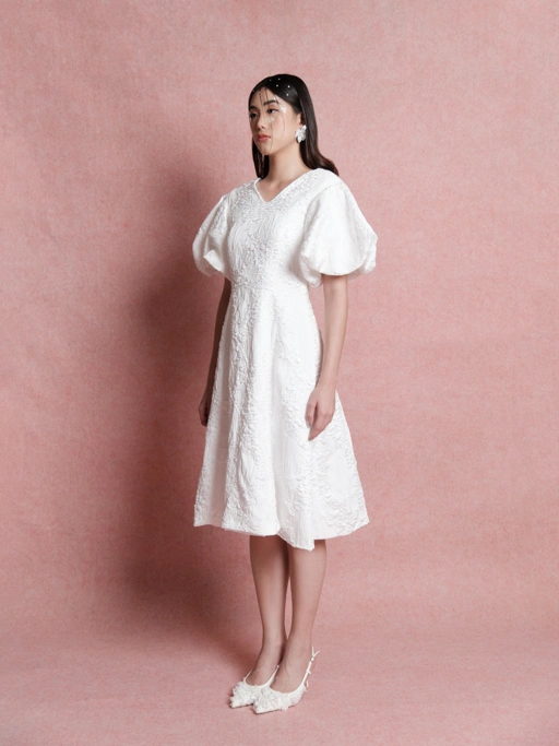 Image of Fiorella Puffed Sleeves Midi Dress