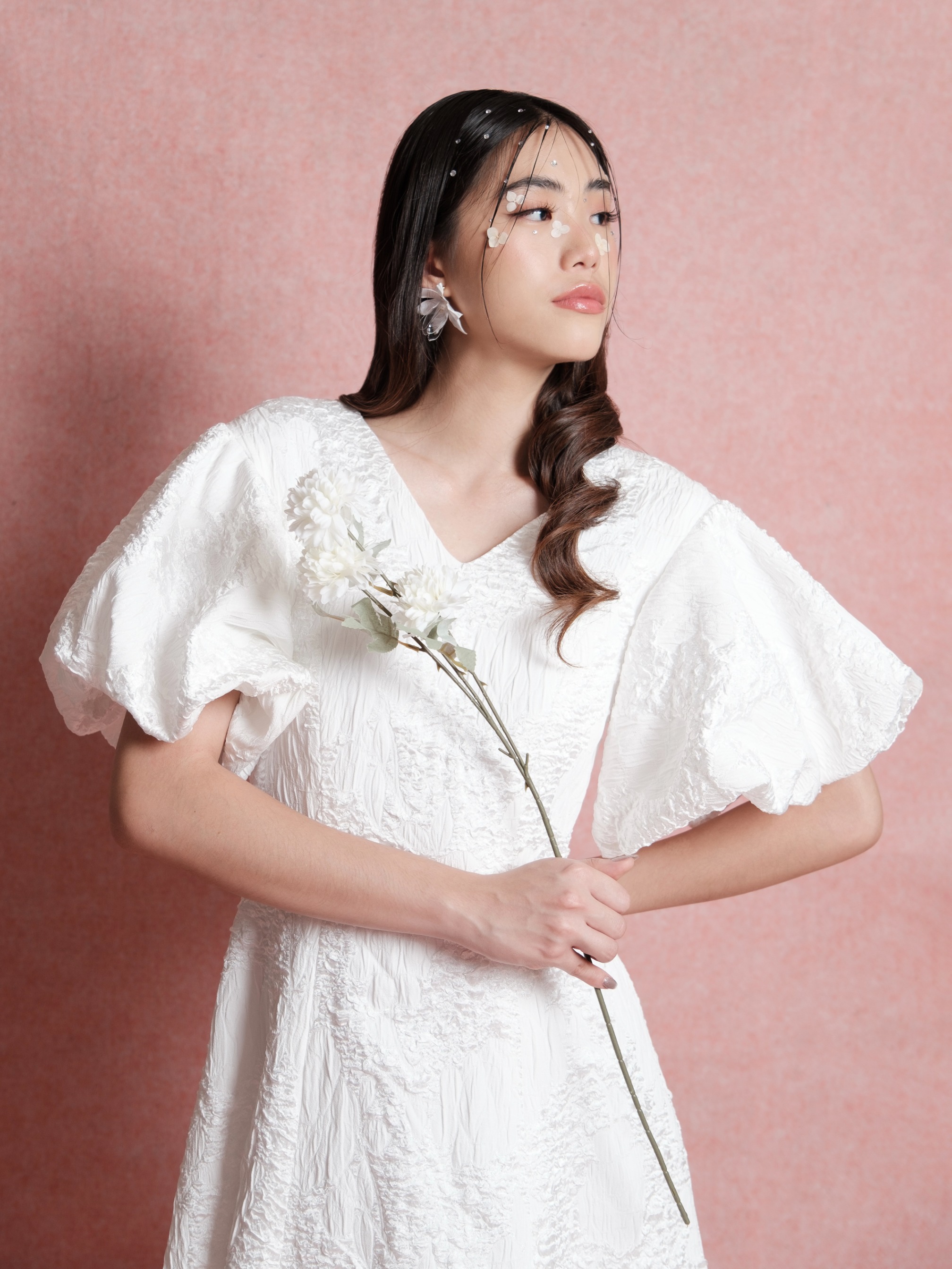 Fiorella Puffed Sleeves Midi Dress