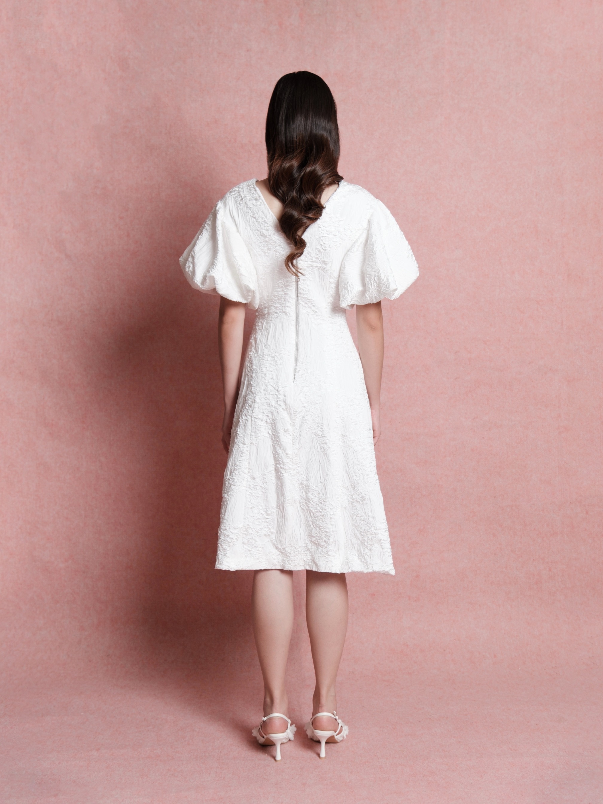 Fiorella Puffed Sleeves Midi Dress