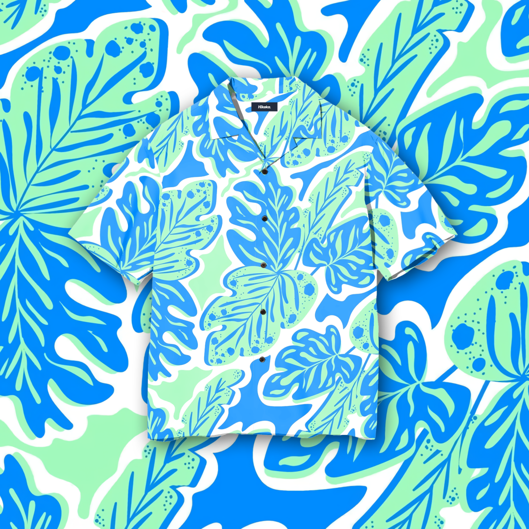 Kemeja Open Collar Lengan Pendek - Sea Leaf