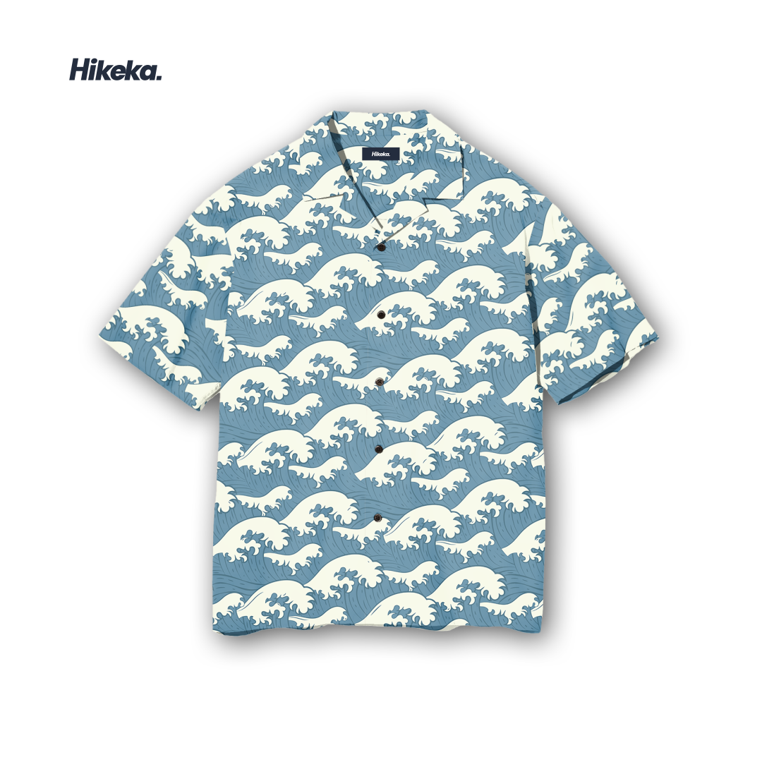 Kemeja Open Collar Lengan Pendek - Sea Waves