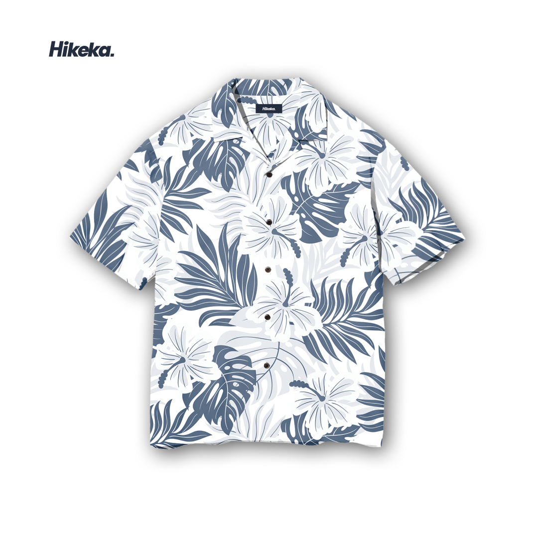 Kemeja Open Collar Lengan Pendek - Leaf Monocrom