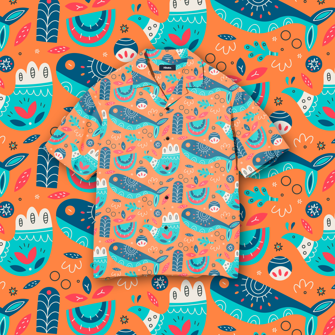 Kemeja Open Collar Lengan Pendek - Artist Whale