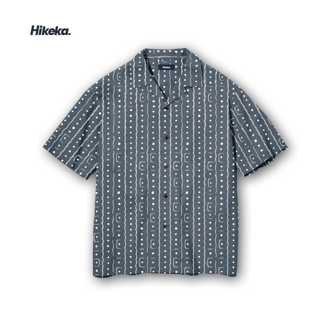 Kemeja Open Collar Lengan Pendek - Whale Pattern