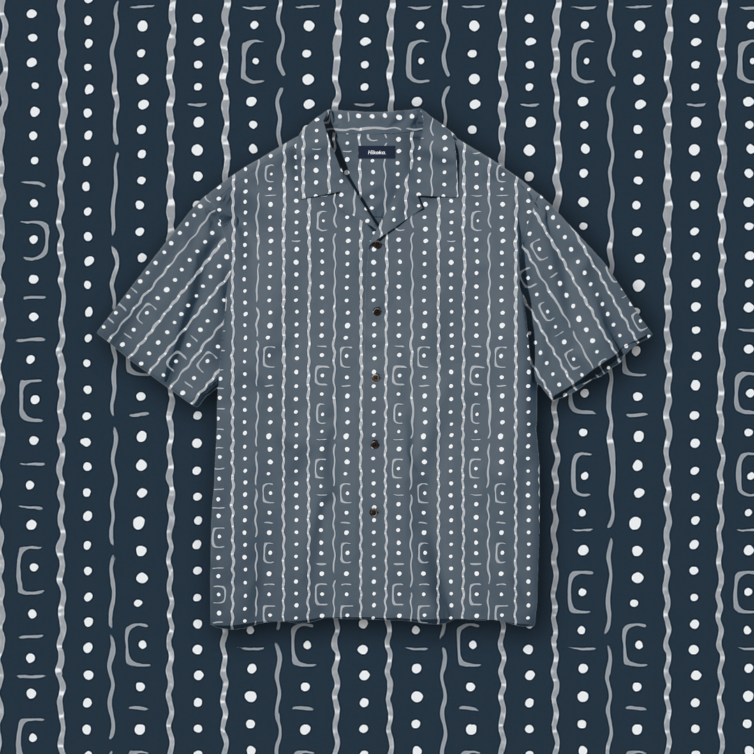 Kemeja Open Collar Lengan Pendek - Whale Pattern