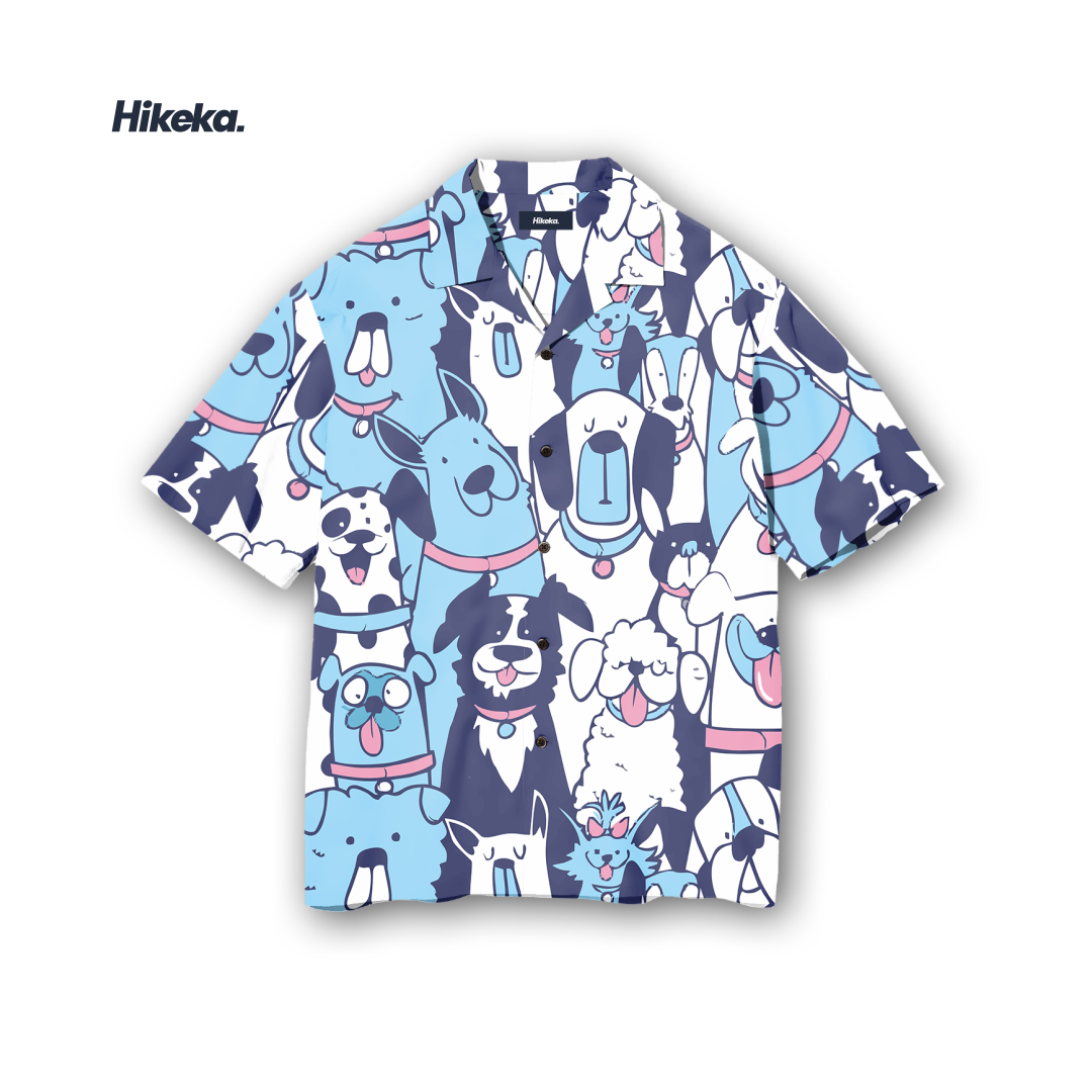 Kemeja Open Collar Lengan Pendek - Dogs Face