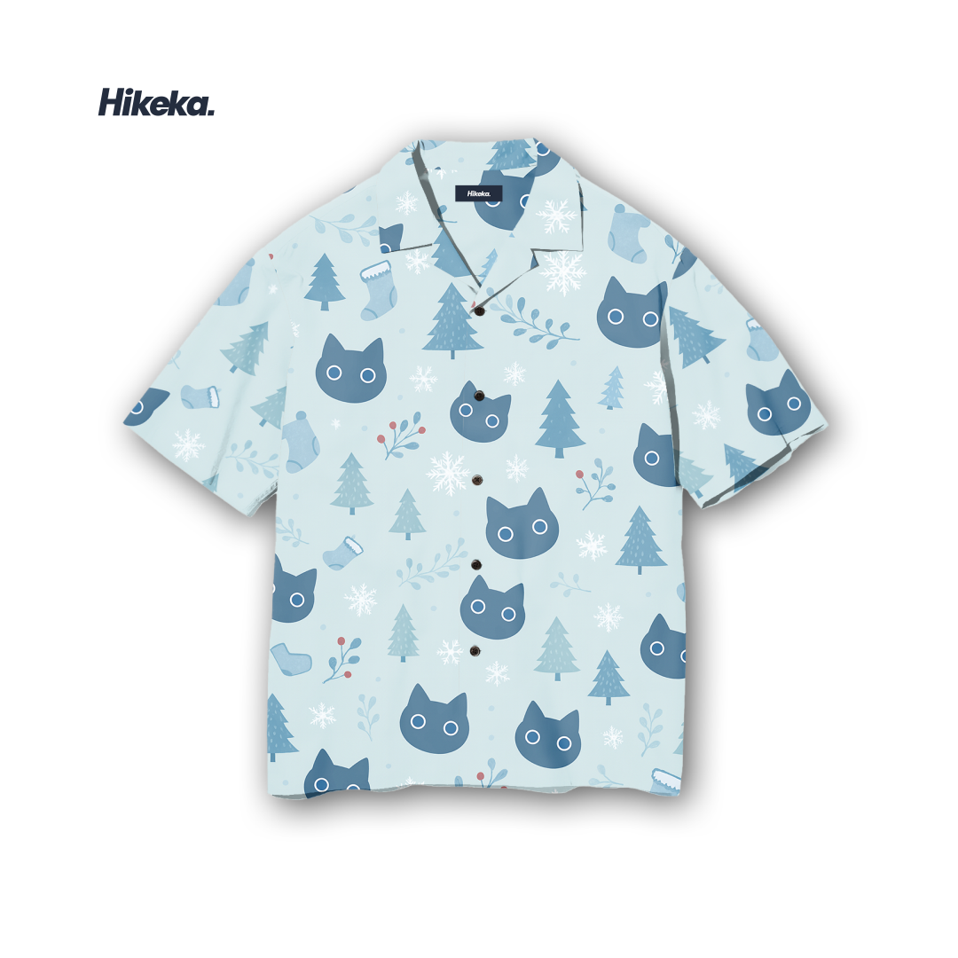 Kemeja Open Collar Lengan Pendek - Cat Snowing