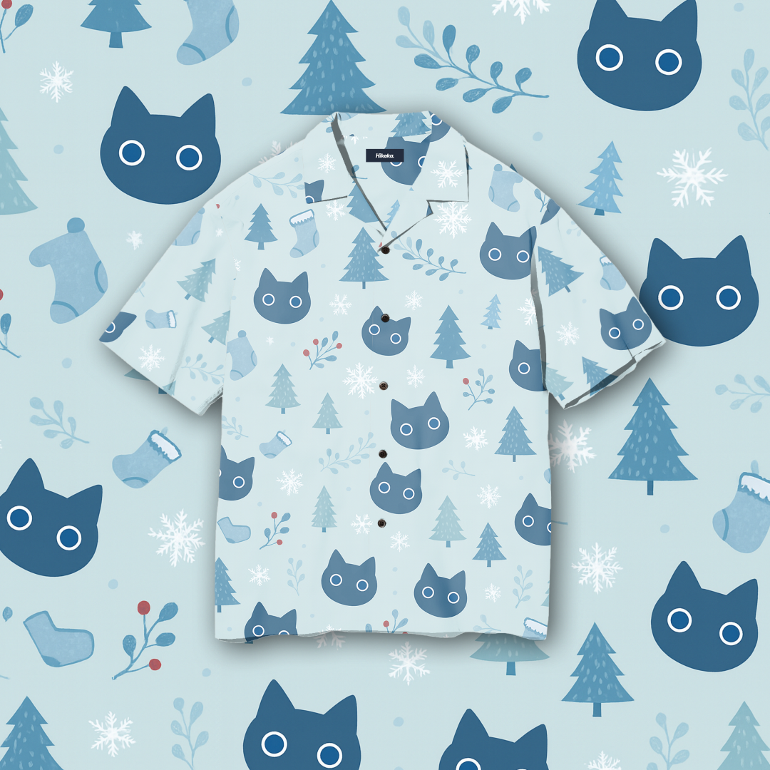 Kemeja Open Collar Lengan Pendek - Cat Snowing