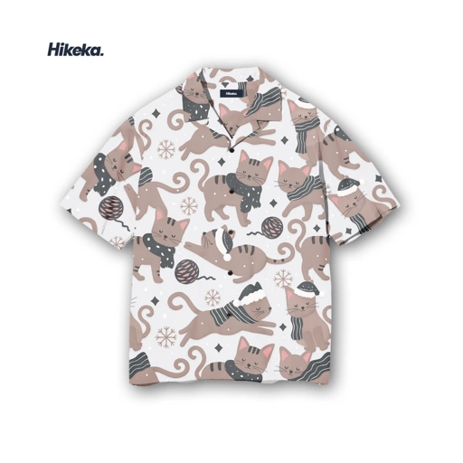 Image of Kemeja Open Collar Lengan Pendek - Cat Dancing