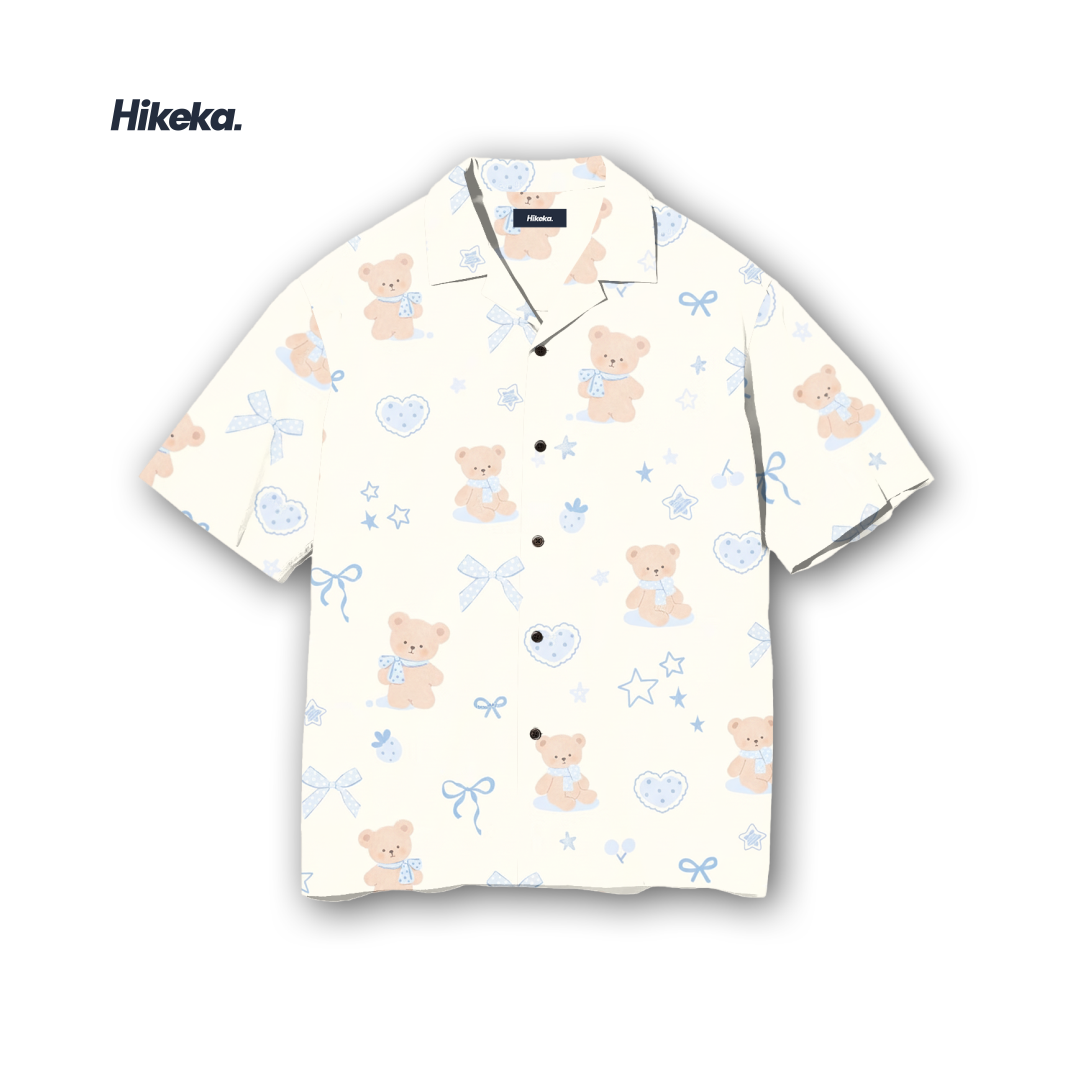 Kemeja Open Collar Lengan Pendek - Bears Pastel