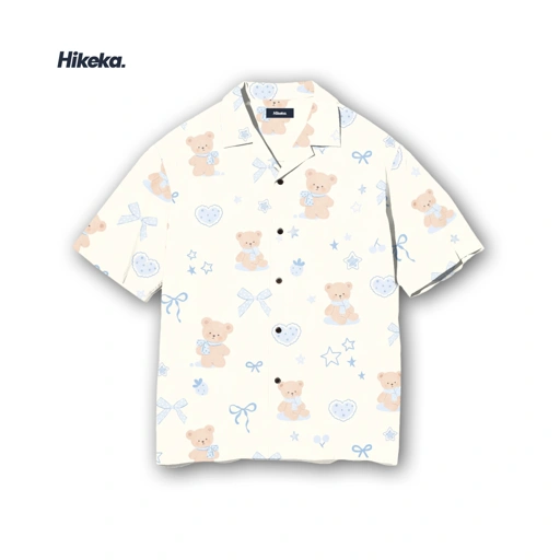Image of Kemeja Open Collar Lengan Pendek - Bears Pastel