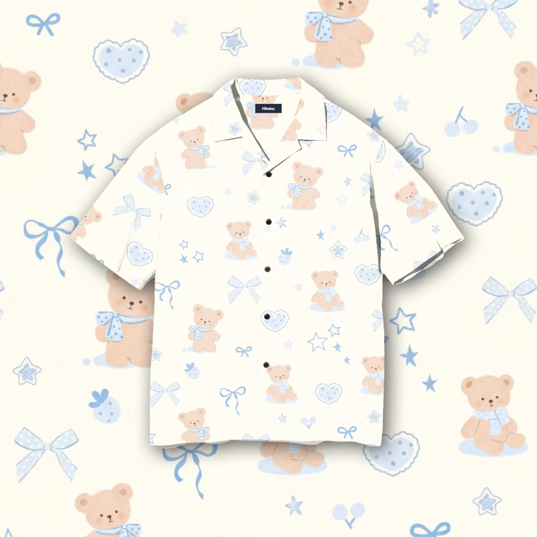 Kemeja Open Collar Lengan Pendek - Bears Pastel