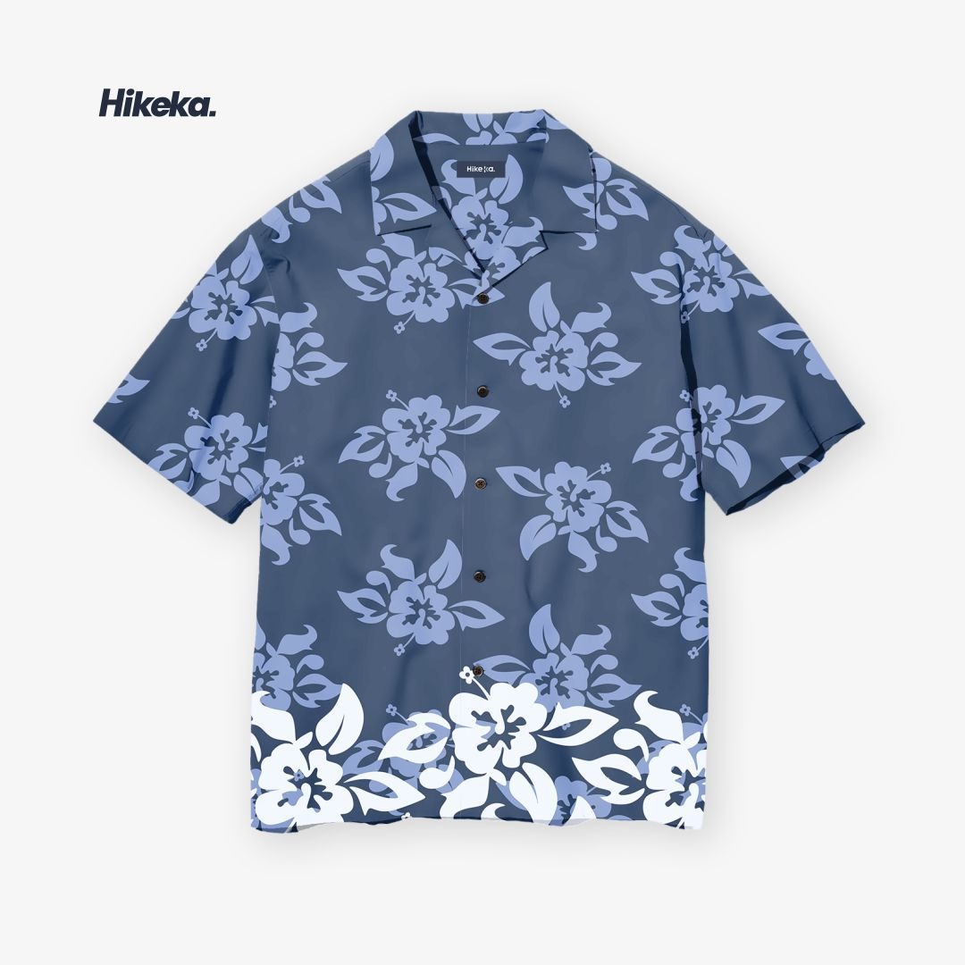Kemeja Open Collar Lengan Pendek - Lotus Navy