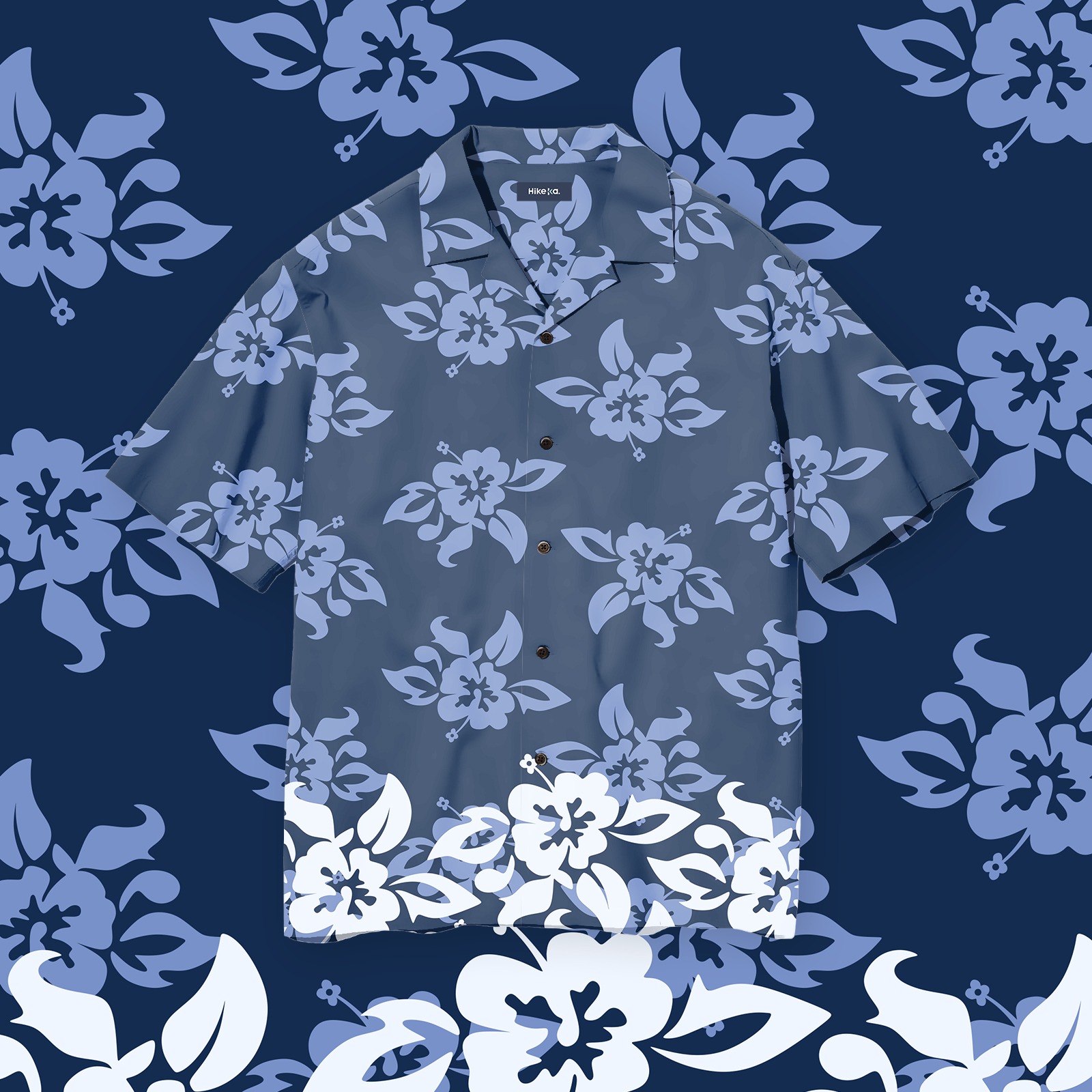 Kemeja Open Collar Lengan Pendek - Lotus Navy