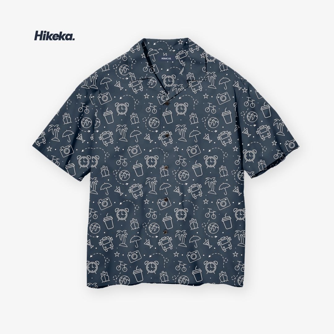 Kemeja Open Collar Lengan Pendek - Vacation Icon
