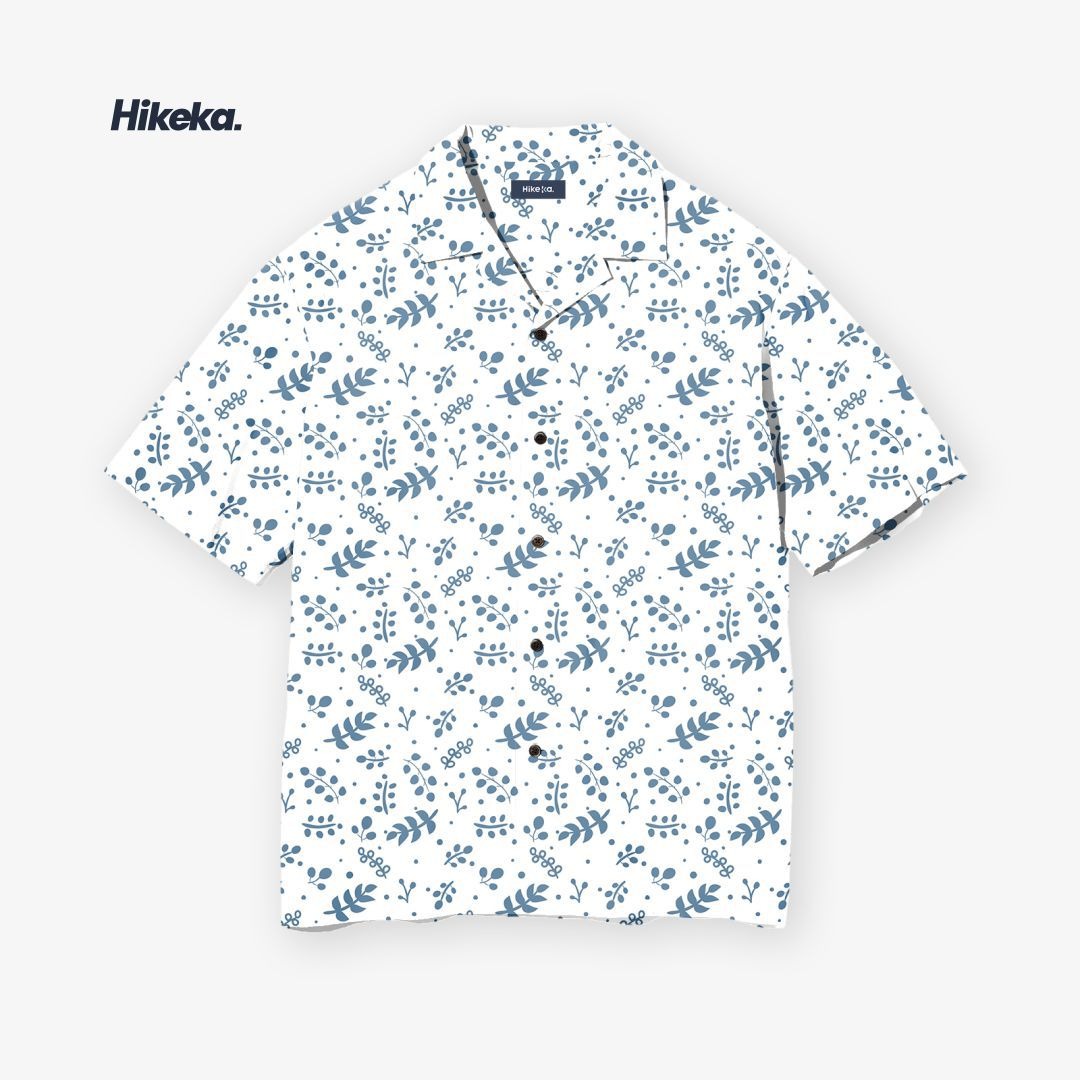 Kemeja Open Collar Lengan Pendek - Blue Leaf