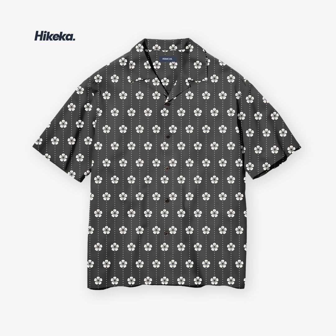 Kemeja Open Collar Lengan Pendek - Black Sakura