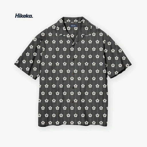 Image of Kemeja Open Collar Lengan Pendek - Black Sakura