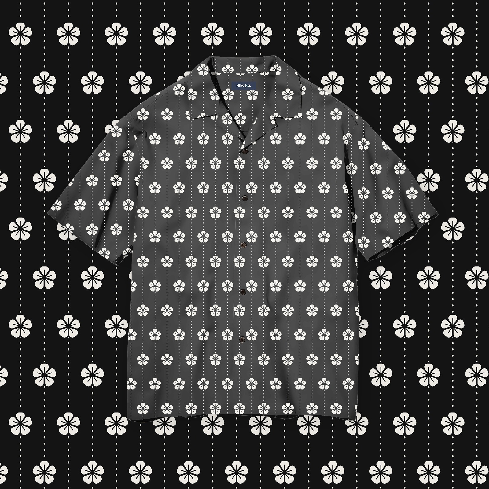 Kemeja Open Collar Lengan Pendek - Black Sakura