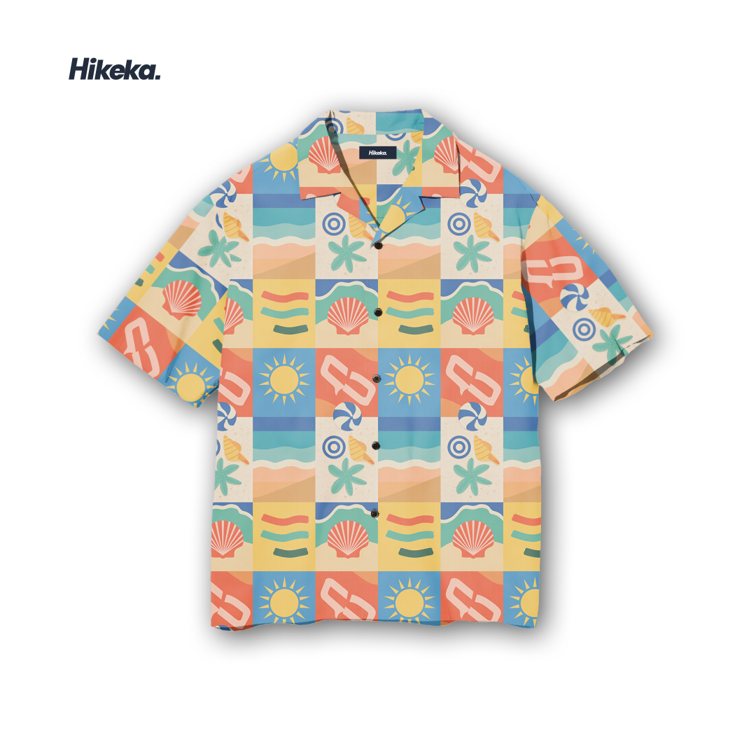 Kemeja Open Collar Lengan Pendek - Summer Cube